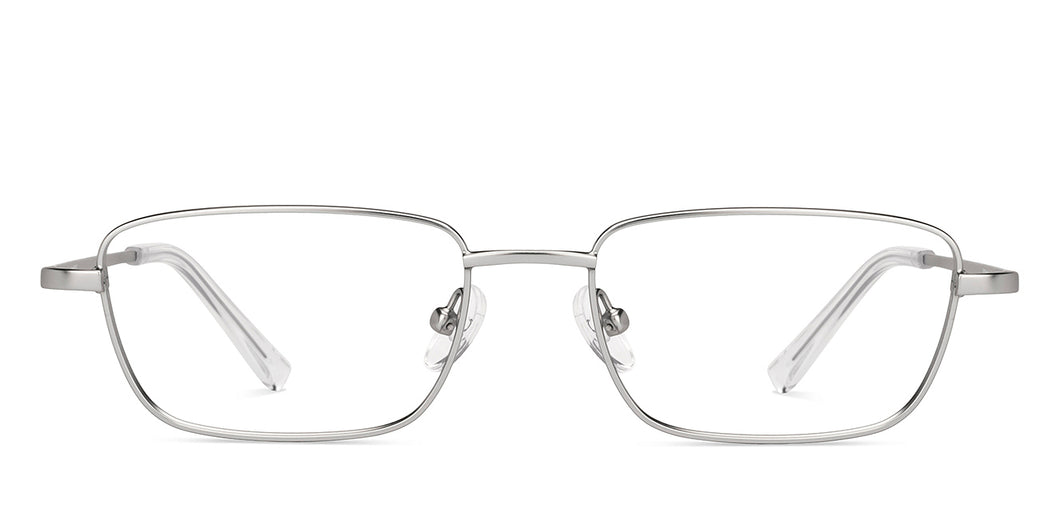 Silver Rectangle Full Rim Unisex Eyeglasses by Lenskart Air Online-222453