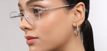 Load image into Gallery viewer, Silver Cat Eye Half Rim Women Eyeglasses by John Jacobs-225391