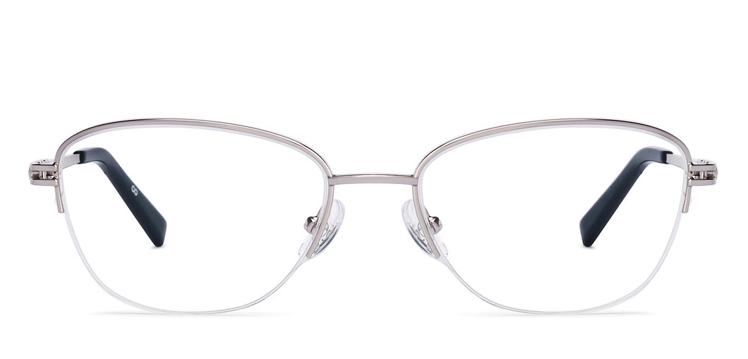 Silver Cat Eye Half Rim Women Eyeglasses by John Jacobs-225391