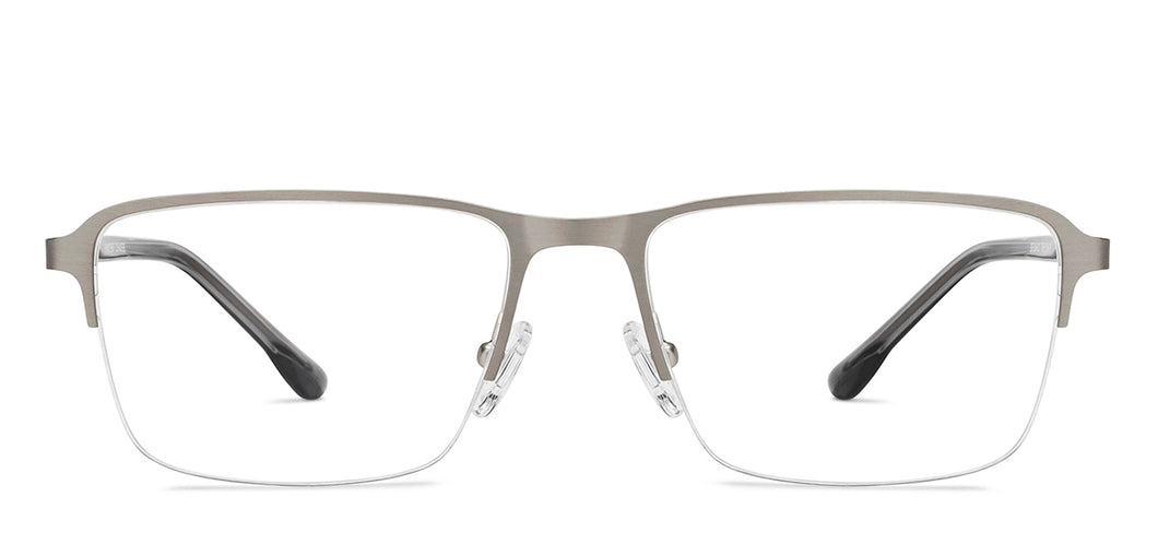 Silver Rectangle Half Rim Unisex Eyeglasses by Vincent Chase Online-207977