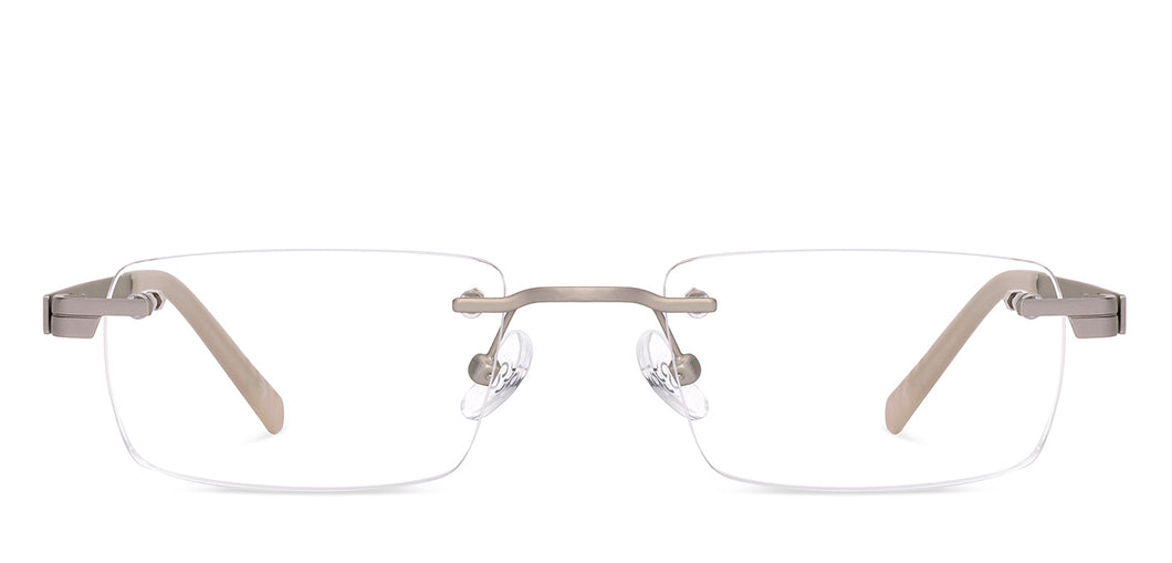 Silver Rectangle Rimless Unisex Eyeglasses by Lenskart Air Online-219356
