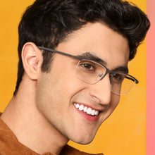 Load image into Gallery viewer, Gunmetal Rectangle Half Rim Unisex Eyeglasses by Lenskart Air Online-139749