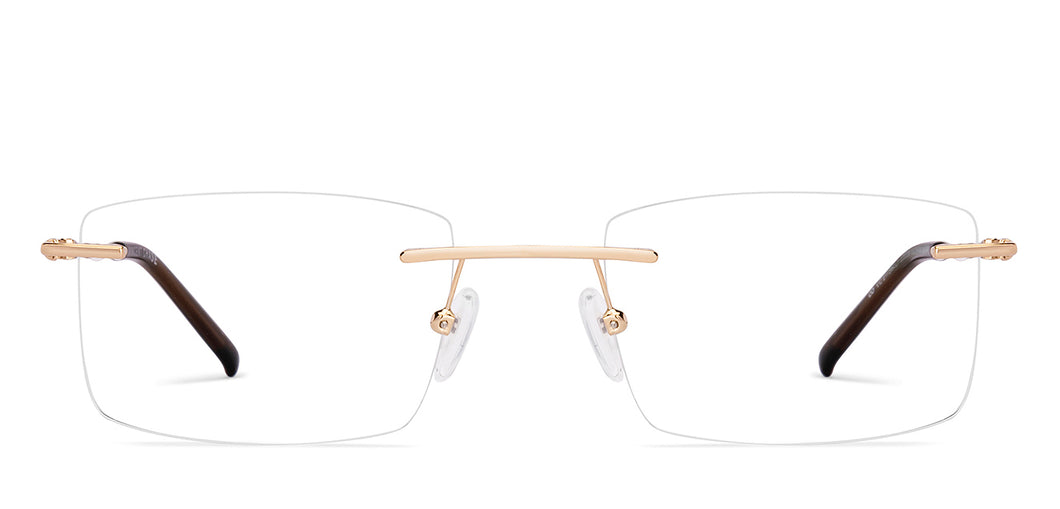 Gold Rectangle Rimless Unisex Eyeglasses by Vincent Chase-223339