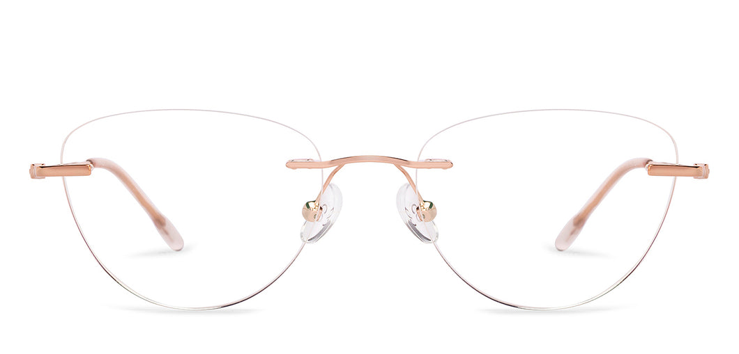 Gold Cat Eye Rimless Women Eyeglasses by Vincent Chase-229632
