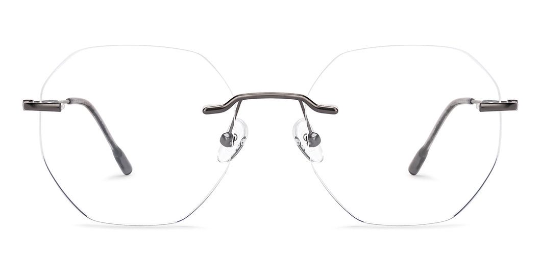 Gunmetal Geometric Rimless Unisex Eyeglasses by Vincent Chase Online-220973
