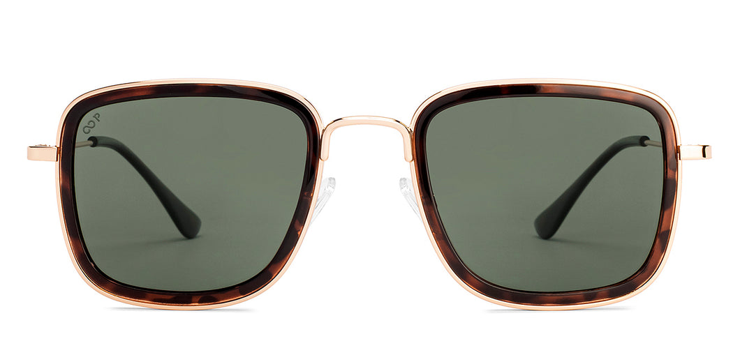 Gold Rectangle/ Square Full Rim Unisex Sunglasses by Vincent Chase Polarized-229556