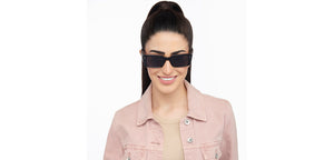 Black Rectangle Full Rim Unisex Sunglasses by OJOS-209264