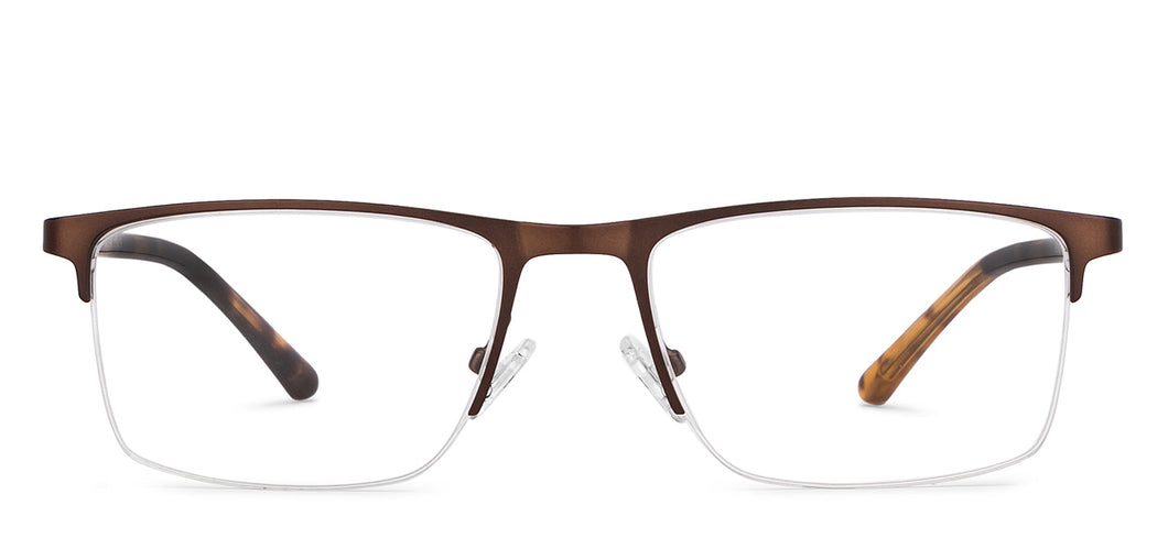 Brown Rectangle Half Rim Unisex Eyeglasses by Vincent Chase-200793