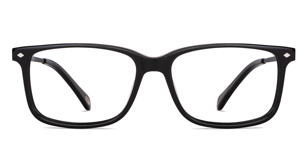 Black Rectangle Full Rim Men Eyeglasses by Fossil-148844