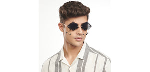Gold Geometric Rimless Women Sunglasses by OJOS-205636