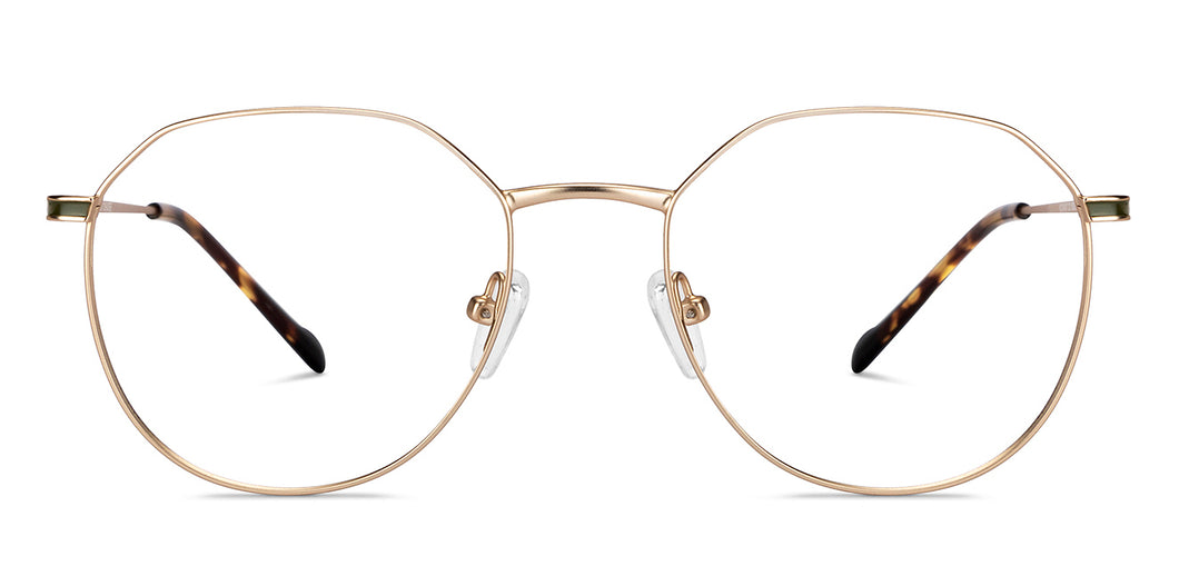 Gold Geometric Full Rim Unisex Eyeglasses by Vincent Chase-150390
