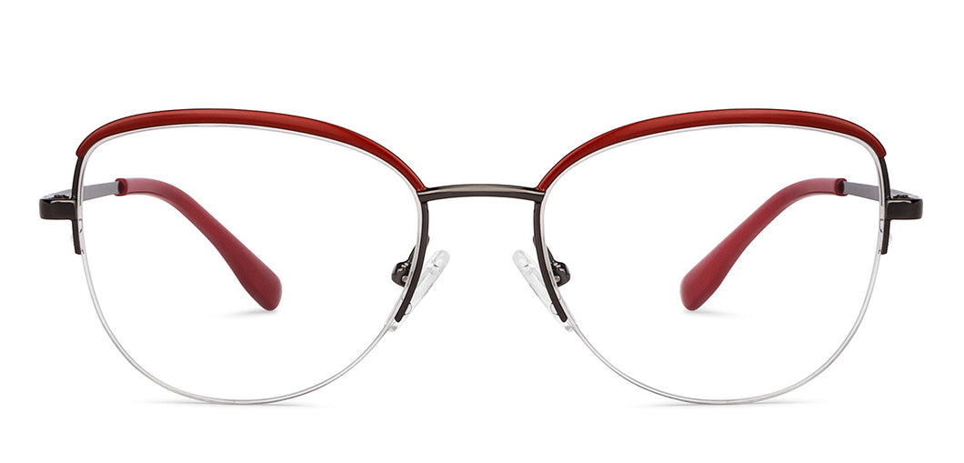 Gunmetal Cat Eye Half Rim Women Eyeglasses by Vincent Chase-200782