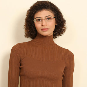 Gold Rectangle Half Rim Medium Unisex Eyeglasses by John Jacobs JJ-116371