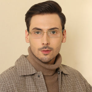 Gold Rectangle Half Rim Medium Unisex Eyeglasses by John Jacobs JJ-116371