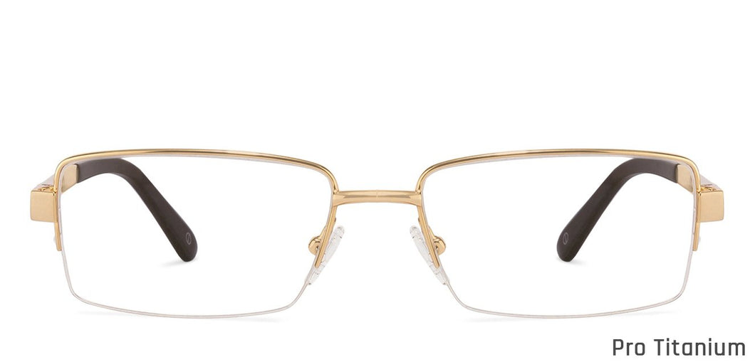 Gold Rectangle Half Rim Medium Unisex Eyeglasses by John Jacobs JJ-116371