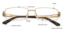 Load image into Gallery viewer, Gold Rectangle Half Rim Medium Unisex Eyeglasses by John Jacobs JJ-116371