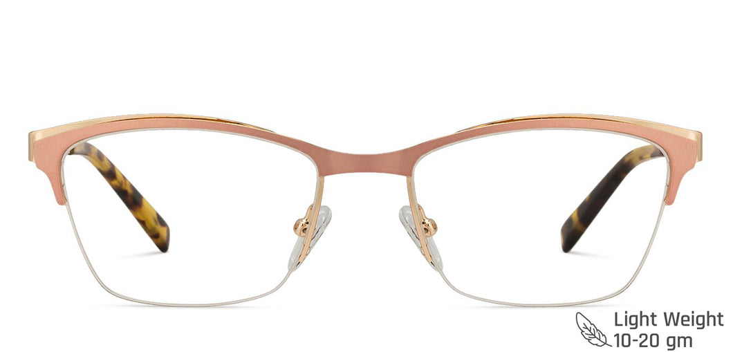 Gold Cat Eye Half Rim Women Eyeglasses by John Jacobs JJ-127106