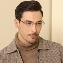 Load image into Gallery viewer, Gold Rectangle Half Rim Unisex Eyeglasses by John Jacobs JJ-131651