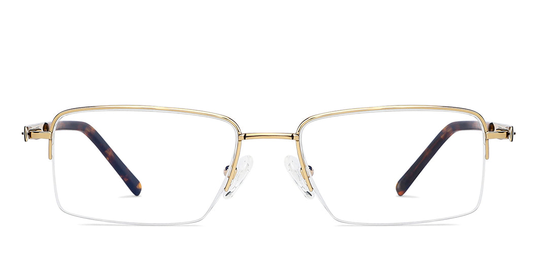 Gold Rectangle Half Rim Unisex Eyeglasses by John Jacobs JJ-131651