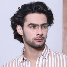 Load image into Gallery viewer, Gunmetal Rectangle Half Rim Unisex Eyeglasses by John Jacobs-131655