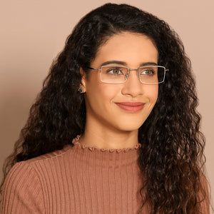 Silver Rectangle Half Rim Unisex Eyeglasses by John Jacobs-130040