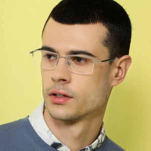 Silver Rectangle Half Rim Unisex Eyeglasses by John Jacobs-130040