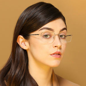 Gold Rectangle Half Rim Unisex Eyeglasses by John Jacobs JJ-203528