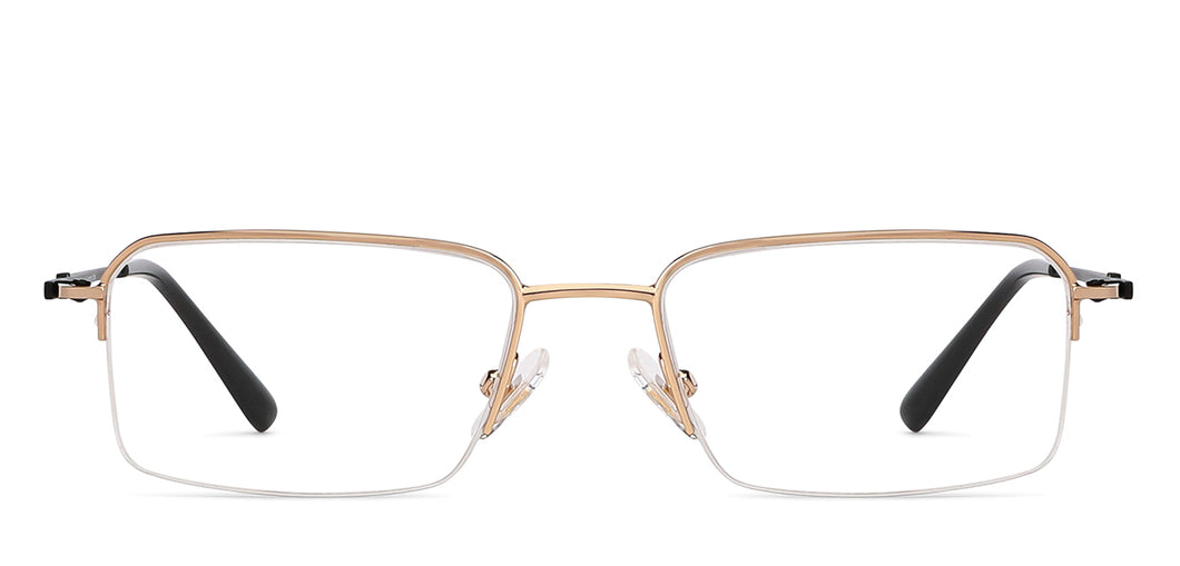 Gold Rectangle Half Rim Unisex Eyeglasses by John Jacobs JJ-203528