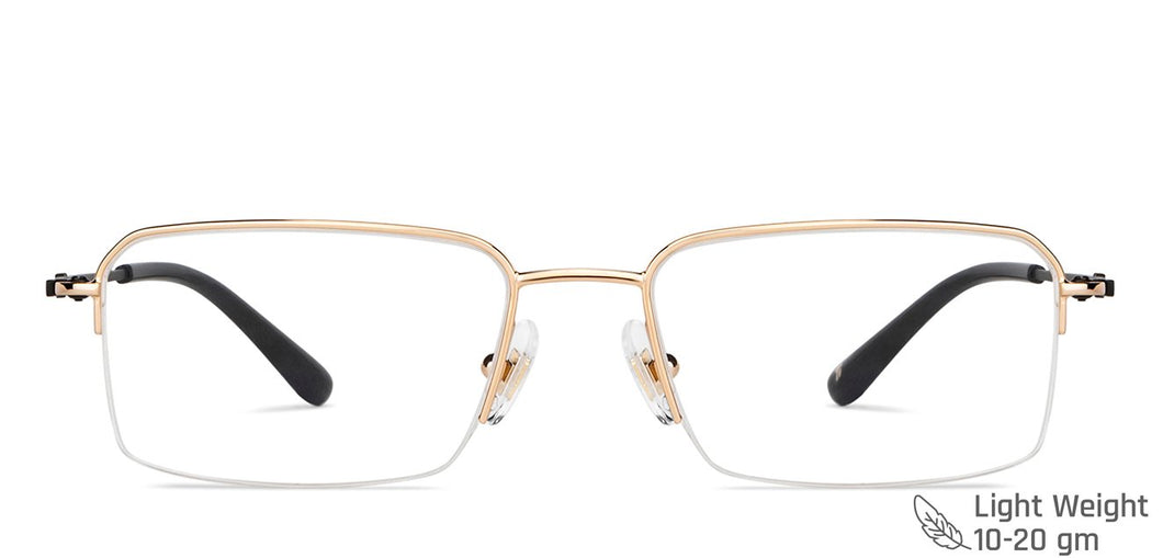 Gold Rectangle Half Rim Unisex Eyeglasses by John Jacobs-147685