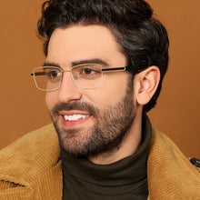 Load image into Gallery viewer, Gold Rectangle Half Rim Unisex Eyeglasses by John Jacobs-130047