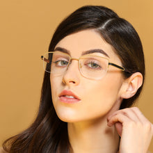 Load image into Gallery viewer, Gold Rectangle Half Rim Unisex Eyeglasses by John Jacobs-130047