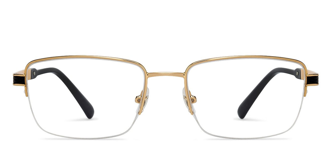 Gold Rectangle Half Rim Unisex Eyeglasses by John Jacobs-130047