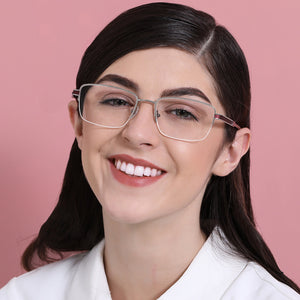 Silver Rectangle Half Rim Unisex Eyeglasses by John Jacobs Computer Glasses-141743
