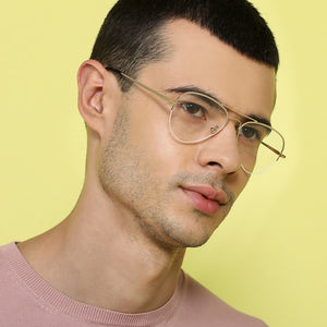 Gold Aviator Half Rim Wide Unisex Eyeglasses by John Jacobs-130056