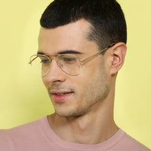 Load image into Gallery viewer, Gold Aviator Half Rim Wide Unisex Eyeglasses by John Jacobs-130056