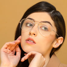 Load image into Gallery viewer, Gold Aviator Half Rim Wide Unisex Eyeglasses by John Jacobs-130056