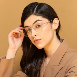Gold Aviator Half Rim Wide Unisex Eyeglasses by John Jacobs-130056