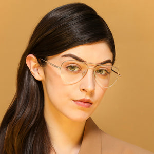 Gold Aviator Half Rim Wide Unisex Eyeglasses by John Jacobs-130056