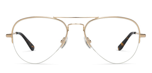 Gold Aviator Half Rim Wide Unisex Eyeglasses by John Jacobs-130056
