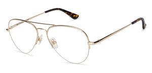 Gold Aviator Half Rim Wide Unisex Eyeglasses by John Jacobs-130056