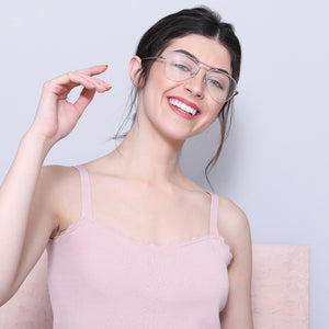 Gold Aviator Half Rim Unisex Eyeglasses by John Jacobs Computer Glasses-141737