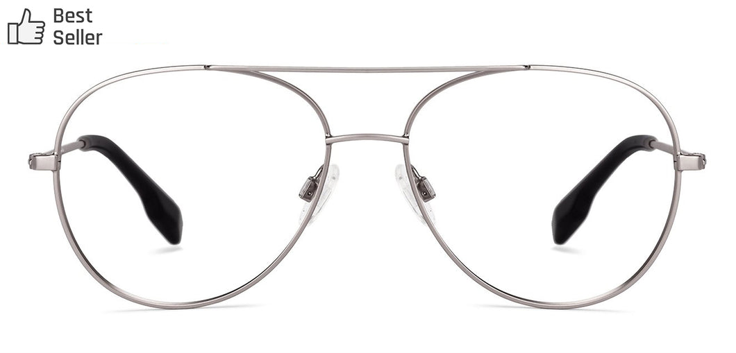 Gunmetal Aviator Full Rim Narrow Unisex Eyeglasses by John Jacobs-130058