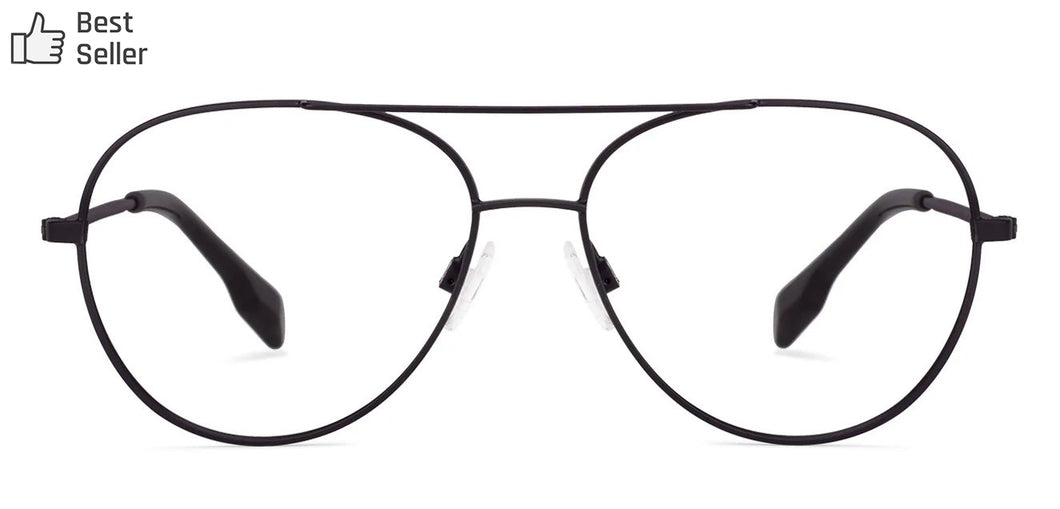Black Aviator Full Rim Narrow Unisex Eyeglasses by John Jacobs-130060