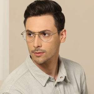 Silver Aviator Full Rim Unisex Eyeglasses by John Jacobs Computer Glasses-144121