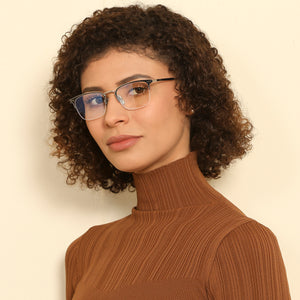 Silver Wayfarer Half Rim Wide Unisex Eyeglasses by John Jacobs-131419