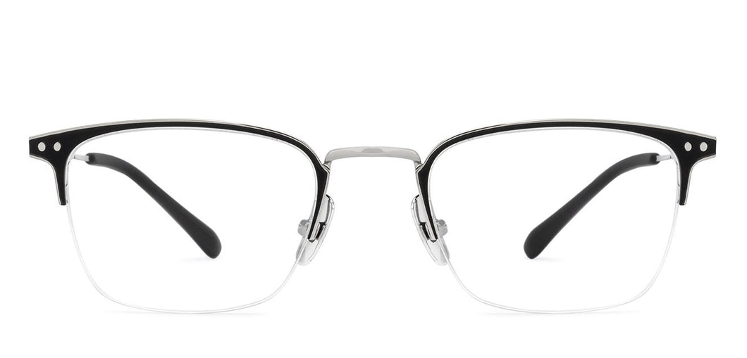 Silver Wayfarer Half Rim Wide Unisex Eyeglasses by John Jacobs-131419