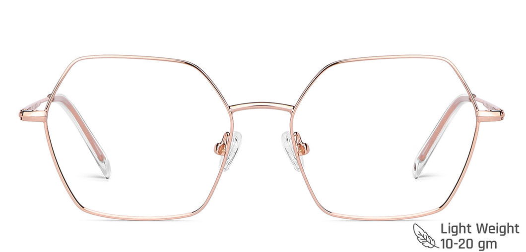 Rose Gold Hexagonal Full Rim Unisex Eyeglasses by John Jacobs Computer Glasses-147381