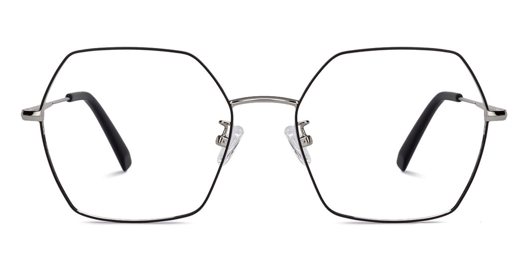 Silver Hexagonal Full Rim Unisex Eyeglasses by John Jacobs-136002