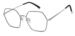 Silver Hexagonal Full Rim Unisex Eyeglasses by John Jacobs-136002