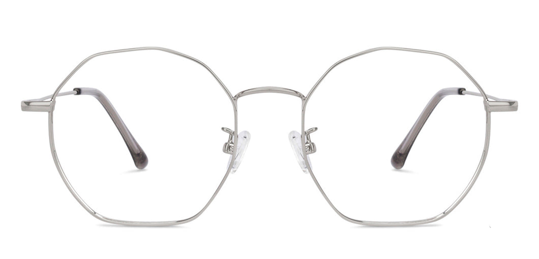 Silver Hexagonal Full Rim Unisex Eyeglasses by John Jacobs-136008